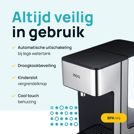 MOA Heißwasserspender 2.7L mit Temperaturkontrolle - 45-100°C - Heißwasserhahn - Milchfunktion - Instant-Wasserkocher - BPA-frei - Edelstahl - Silber