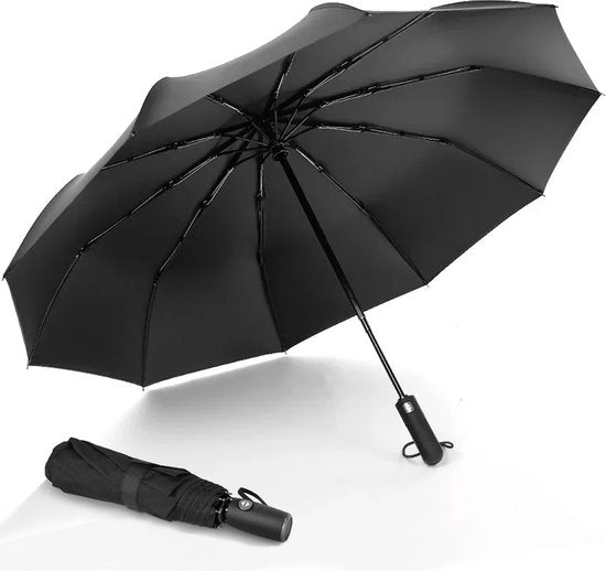K&L Storm Regenschirm faltbar - sturmsicher bis zu 100km/h - Automatik-Faltschirm - inkl. Schutzhülle - Schwarz
