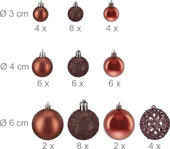 Kugeln - 50er Set - unzerbrechlich - Kunststoff - ∅ 3, 4 & 6 cm - braun
