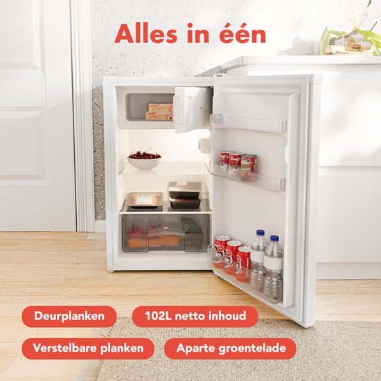 KitchenBrothers Kühlschrank - 88L Kühlfach - 14L Gefrierfach - Eisfach - Frigo - Freistehend - Weiß