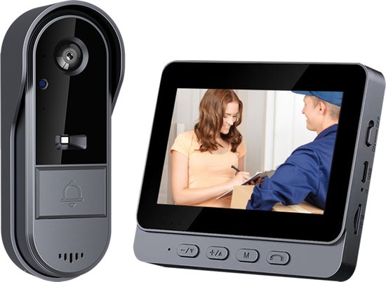 Fuegobird Wireless Doorbell Sets - Smart Video Doorbell - mit 4,3-Zoll-Display - IP65 wasserdicht - HD-Kamera mit 170° Weitwinkel und Nachtsicht - mit 32G Speicherkarte - Schwarz