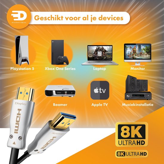 Drivv. Premium HDMI Kabel 2.1 - AOC - HDMI Kabel 10 Meter - Ultra HD High Speed 8K - Geeignet für Xbox Serie X & PS5 - HDMI 2.1