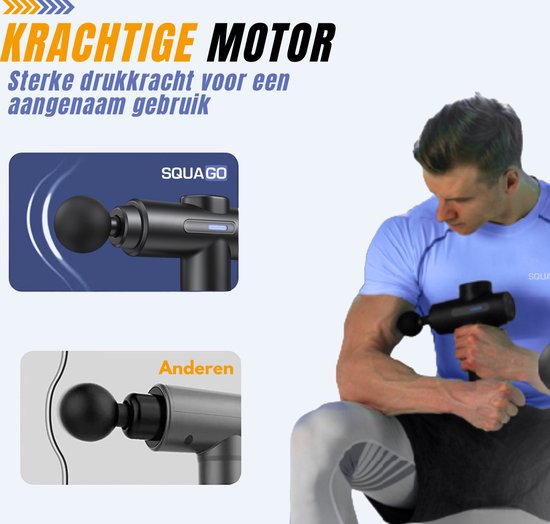 Squago Massage Pistole - 32 Geschwindigkeiten - 10 Aufsätze - LCD-Touchscreen - Schwarz