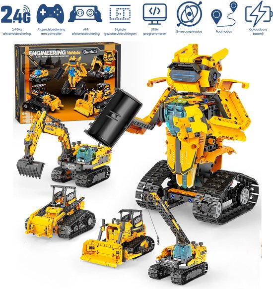 Qualitá® Roboterbaukasten 5 in 1 - Lernspielzeug - Roboterspielzeug - Roboterbaukasten - MINT-Spielzeug - Programmieren für Kinder - Interaktives Spielzeug - 736 Teile - 7-9 Jahre