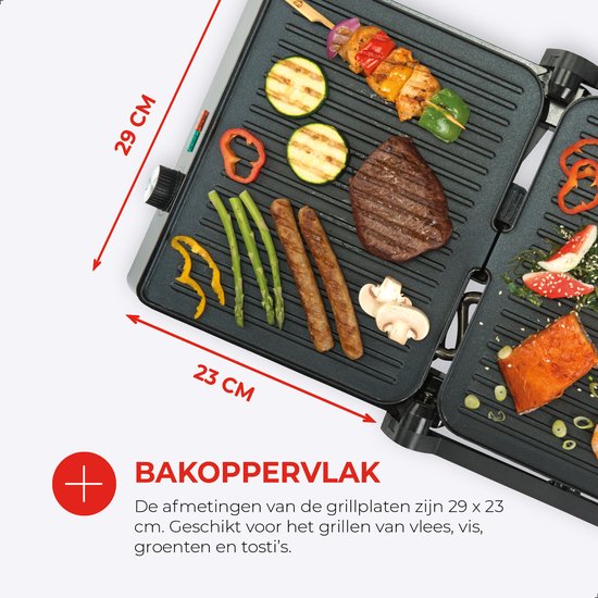 Bourgini Contact Grill Classic - Panini-Grill und Toast-Sandwich-Eisen - Antihaftbeschichtung - Schwimmdeckel - Grillgerät - Kontaktgrill - Edelstahl - BPA frei
