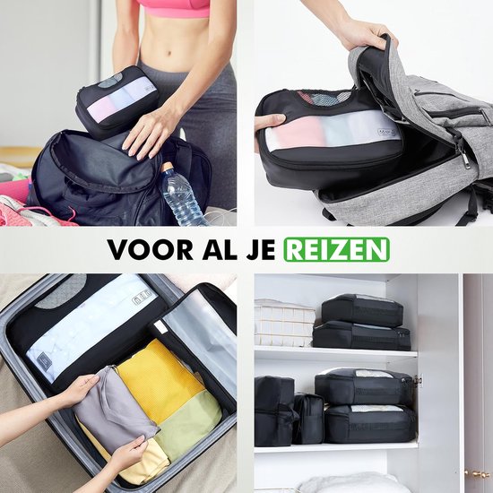 Travelhawk Packing Cubes - Koffer-Organizer-Set - Kleidung - Gepäck-Organizer - 8 Stück - Schwarz