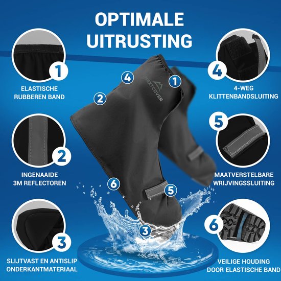 Nextcover® Überschuhe Wasserdicht | 100% Wasserdichte Regenschuhe Fahrrad | Reflektierende Schuhabdeckung Wiederverwendbar | Regenabdeckungen für Schuhe | Überschuhe | Schuhschutz | Radfahren Überschuhen