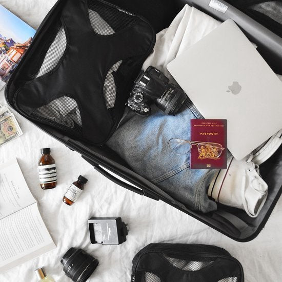 Volcan Packing Cubes - Kofferorganisationsset - 4er Set - Reisewürfel - für Rucksack und Koffer - Schwarz