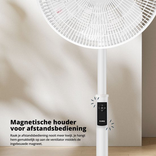 FlinQ Smart Fan - Stativ-Ventilator - Standventilator - Leiser Ventilator mit 90° Drehung - Steuerung per App oder Fernbedienung - Weiß