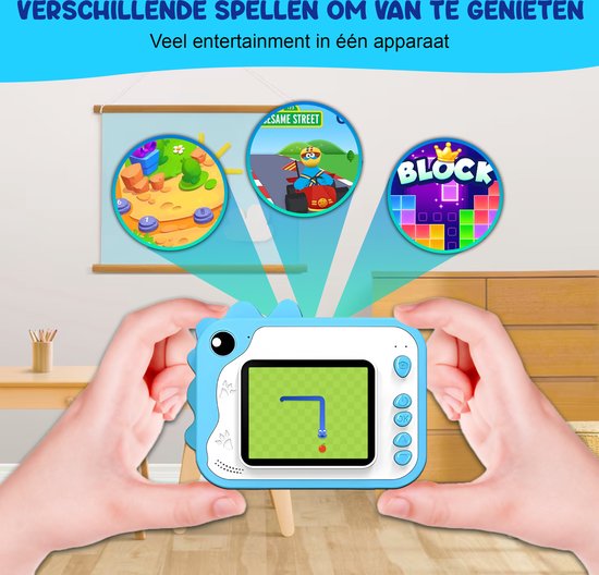 K&L® 3 IN 1 Digitale Kinderkamera + Sofortdruck + Spielkamera - 32GB micro sd Karte - Kamera Kinder - Vlog Kamera mit Spielen - Fotokamera für Kinder - Kleines Spielzeug - Mit Videofunktion - Blau
