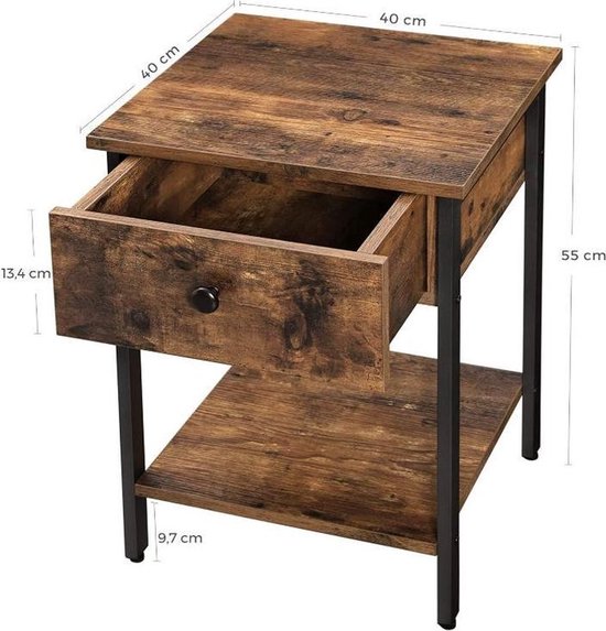 MIRA Home - Beistelltisch - Nachttisch - Braun - Holz - 40 x 55 x 40 cm