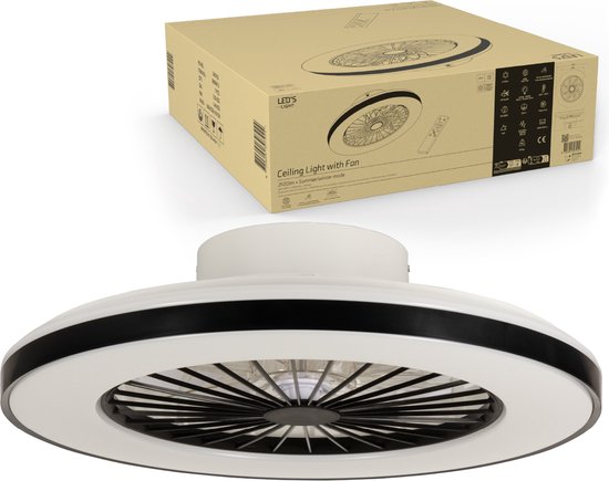 LED's Light Deckenventilator mit Beleuchtung 48 cm - Lüftungsgeschwindigkeit und Fernbedienung - Deckenleuchten mit Ventilator & Lampe - Schwarz
