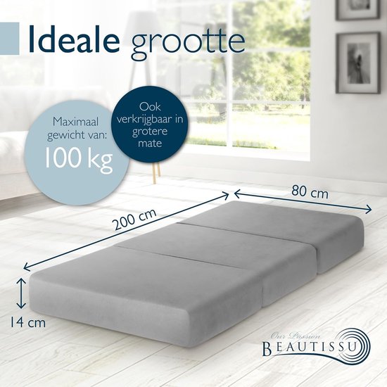 Beautissu VS95 - Premium-Faltmatratze L 80X200cm - Extra dicke 14cm Memory Foam Faltmatratze H3 - Waschbar - Einfacher Transport - Grau