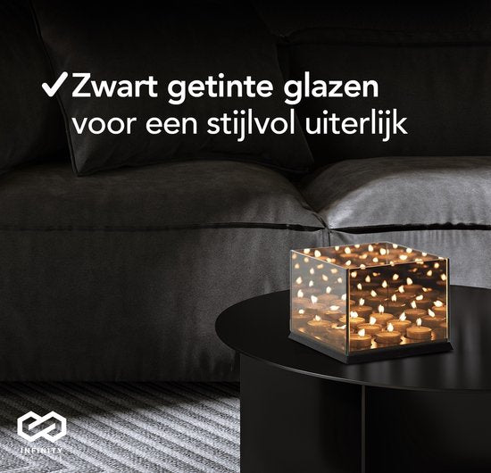 Infinity Goods Teelichthalter - Teelichthalter - 9 Teelichter - Reflektierendes Spiegelglas - Kerzenständer - Schwarz