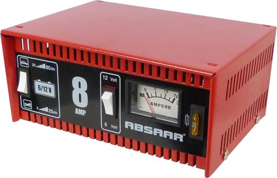 Absaar Batterieladegerät 6/12 V 8 A – für Auto und Motorrad – Metallgehäuse