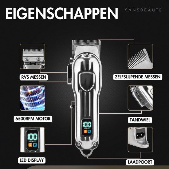 Professionelle kabellose Haarschneidemaschine + Barbiermantel - Haarschneidemaschine für Männer - Sansbeauté® - Cheveux Hair - Haartrimmer - Friseur-Haarschneidemaschine - Haarschneider - Barttrimmer - Trimmgerät - Barbier-Haarschneidemaschine - Barbier-T