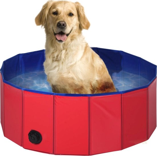 Tierpool - Ø80x30cm - Hundepool - Tierplanschbecken - Rot/Blau
