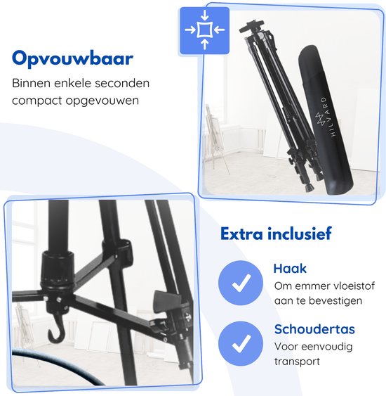 Hilvard - Staffelei für Erwachsene - Tisch Staffelei - Feld Staffelei - Verstellbar - Quick Grip & Release Bracket - Schwarz - Geeignet für Maltücher - Studio Staffelei - Inkl. Aufbewahrungstasche - 54 cm bis 156 cm