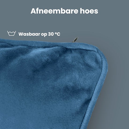 Auronic Wärmekissen - Samt - 45x45 - Kabellos - Wiederaufladbar - Elektrisches Kissen - Infrarot - Blau-grau