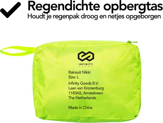 Infinity Goods Regenanzug Nikki - Damen & Herren - Größe L - Wasserdicht & Atmungsaktiv - Reflektierend - Fluoreszierend Gelb