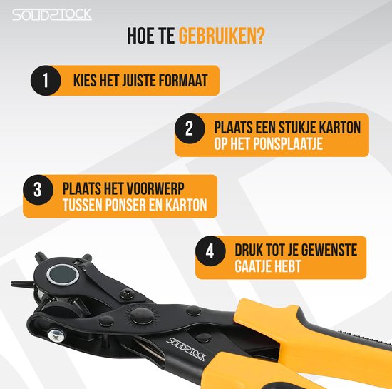 SolidStock Professional Lochzange für Gürtel - mit kostenlosem Messstab - Stanzzange - Revolverzange