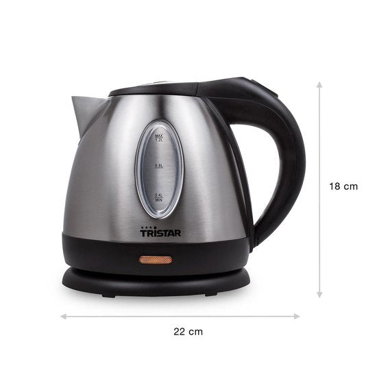 Tristar Wasserkocher WK-1325 - 900W - 1.2L - Camping geeignet - Edelstahl
