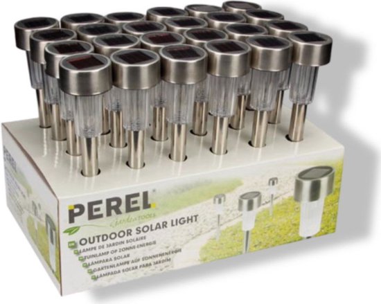 Perel Gartenlampe Solar 37 X 5.5 Cm Edelstahl Silber/Weiß