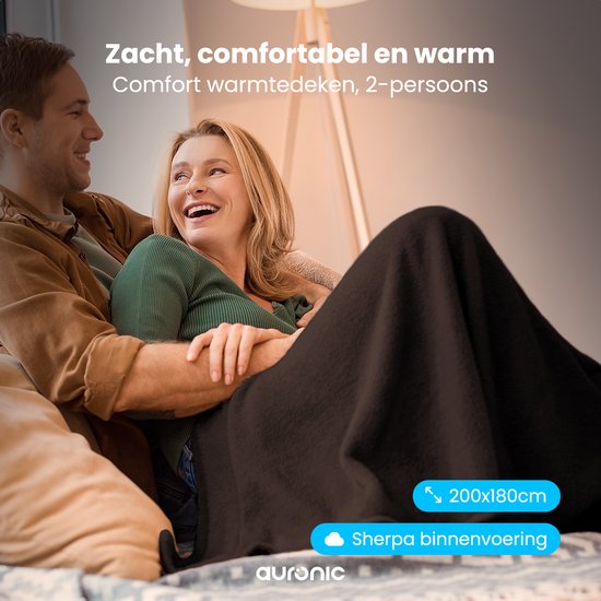 Auronic Electric Blanket - Wärmedecke - Sherpa Fleece - 9 Wärme- und Timer-Einstellungen - Decke - 200x180 - 2 Personen - Braun