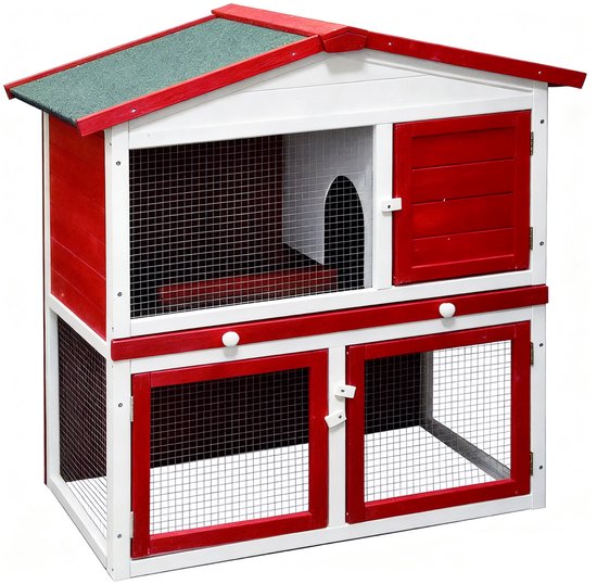Kaninchenstall mit Auslauf – Stall für Kaninchen, Meerschweinchen und Nagetiere – Tierkäfig – Tierunterkunft – für drinnen und draußen geeignet