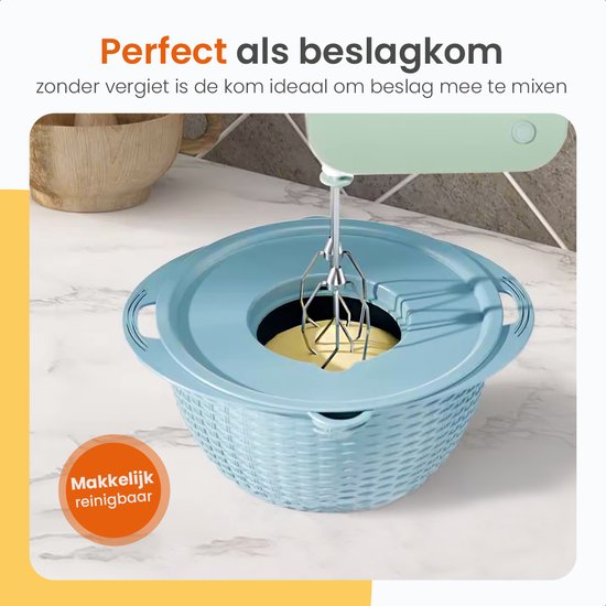Goliving Salatschüssel - 2,5L - Ø 26 cm - Rührschüssel - Sieb - Bratschüssel mit Deckel - Servierschüssel - Gemüseschneider - Hackmesser - Blau