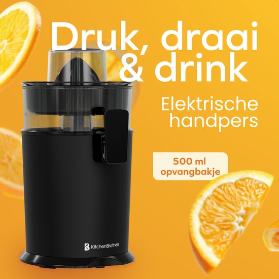 KitchenBrothers Zitruspresse - Manuell - Mit Ausgießer - 0.5L - Schwarz