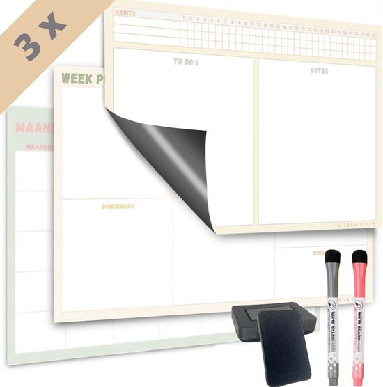 Magnetischer Wochenplaner + Monatsplaner Whiteboard - Trioset - Planer magnetisch - Planungstafel - Familienplaner