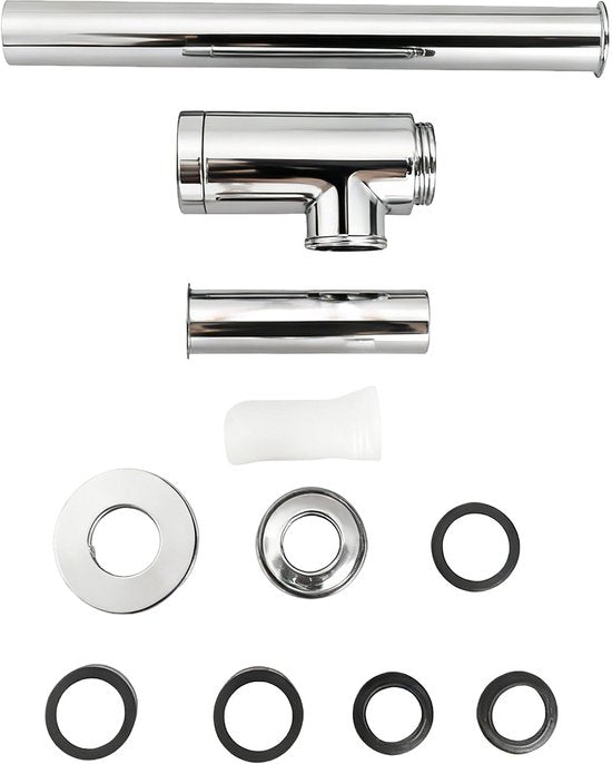 Mirlux - Siphon aus verchromtem Edelstahl - Universal-Waschbeckensiphon Ø32 mm - Verstellbar 300 x 243 mm - Inklusive Wandrosette - Design-Siphon für Waschbecken und Spüle