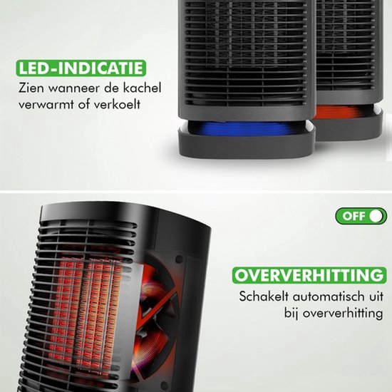 Travelhawk Elektroheizgerät - Keramikheizgerät - 3 Stufen - 950W Heizgerät - Elektroheizgerät mit LED-Anzeige - Rotierend - Schwarz
