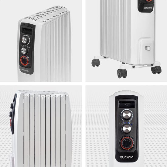 Auronic Ölradiator mit Thermostat - 2000W Heizleistung - Elektroheizung - Timer - 3 Stufen - Weiß