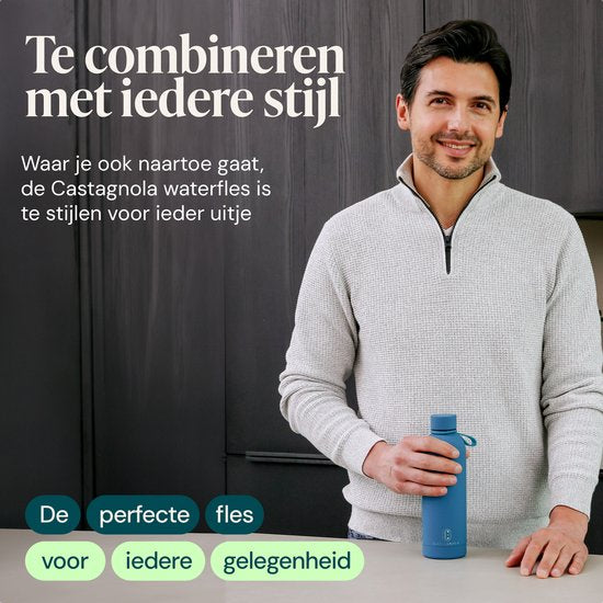 Castagnola Wasserflasche - Edelstahl-Trinkflasche 500 ML - Stahl-Thermosflasche - Trinkflaschen für Erwachsene - Doppelwandig - Hellblau
