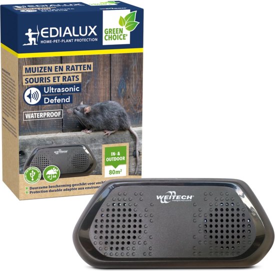 Edialux Ultrasonic Defend Ultraschall-Mausabwehr Rattenabwehr, Nagetierabschreckung, Ultraschall, wasserdicht ip44, usb wiederaufladbar, innen und außen, Garten, Schuppen, Keller, 15-24 Tage Autonomie, 80m² Reichweite