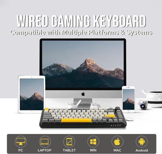 Ajazz AK820 MAX HE - 75% Wired RGB Gaming Keyboard - Hall-Effekt Rapid Trigger Mechanische Tastaturen - Dichtung - Hot Swap - 8K Hz Polling Rate - QWERTY Tastaturen - 82 Tasten - Mondgelb