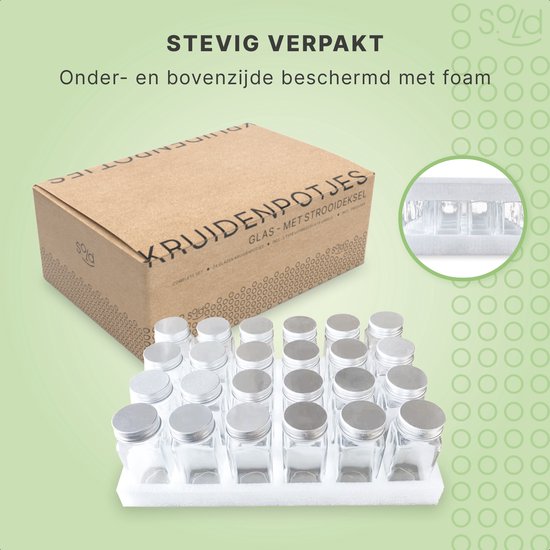 S.old - 24 Glasgewürzdosen quadratisch mit Deckel - Gewürzstreuer - Komplettset mit Streudeckeln, vorgedruckten Aufklebern und Trichter - Fassungsvermögen 120 ml - 10,5 x 4,3 cm