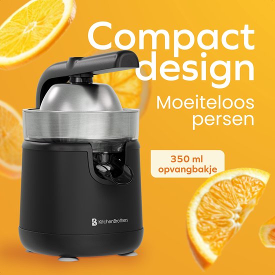 KitchenBrothers Zitruspresse - Mit Ausgießer und Griff - 0.35L - Schwarz