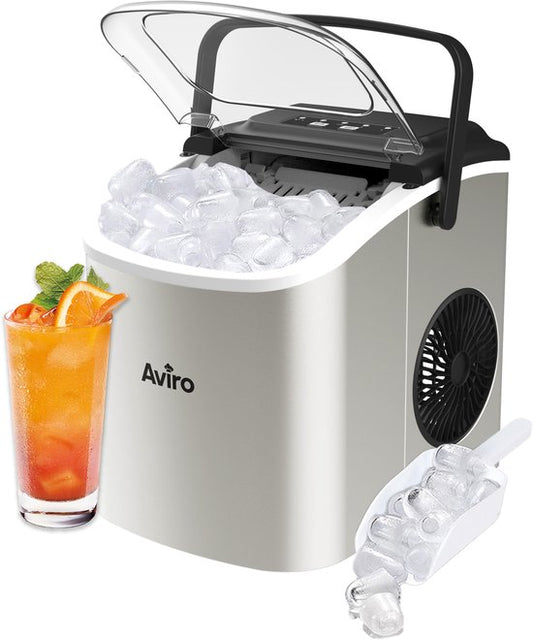 Aviro Eiswürfelbereiter - 1.3L - Mit Eisportionierer - Selbstreinigungsfunktion - 12KG / 24U - 9 Würfel / 6 Min - Silber