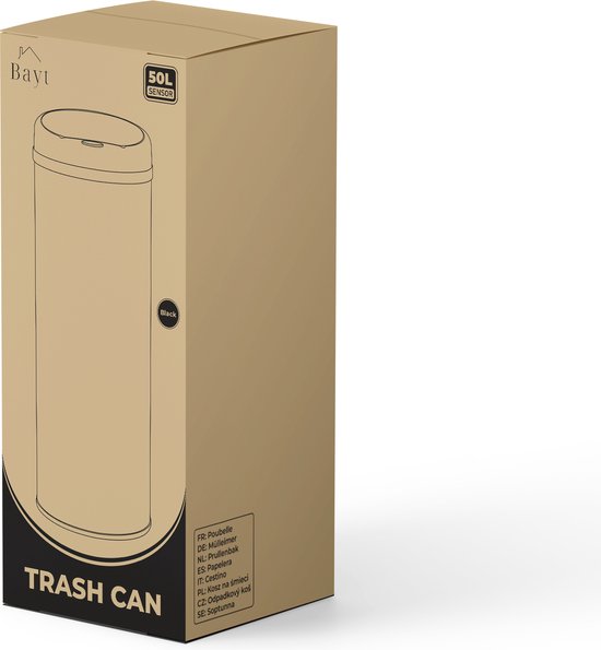 Bayt Mülleimer - Mülleimer 50 Liter - Mülleimer mit Sensor - Abfalleimer - Mülleimer - Abfalleimer - Schwarz