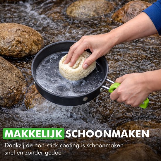 Travelhawk Camping Kochgeschirr - Pfannenset - Aluminium - 8-teilig - Camping Pfannenset - Inklusive Schwamm, Spatel, Löffel, Schüsseln und praktischer Tragetasche