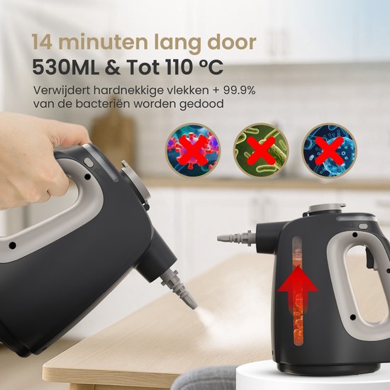 Vapore 11-in-1 Dampfreiniger - 1350W - 530ML - Inkl. Aufbewahrungsbeutel - Für Boden, Bad, Kleidung und Sofa - Schwarz