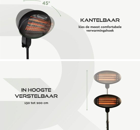 BRASQ Electric Terrace Heater Floor Standing PHS100 - Heizung 2000W - 3 Wärmestufen - Einstellbar - Spritzwassergeschützt - Für den Innen- und Außenbereich - Schwarz