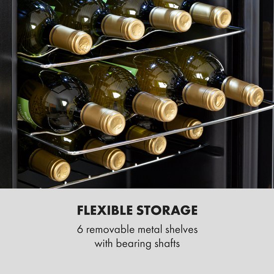 Klarstein Shiraz 28 Uno Weinkühlschrank – 74 Liter – Platz für 28 Flaschen – mit Touch-Bedienung – Temperaturbereich 5–18 °C – Schwarz