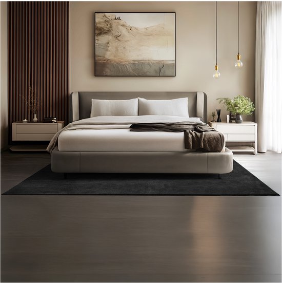 tectake® Kurzflorteppich - 160 x 230 cm - Schwarz - 1630 g/m² Florgewicht - Teppich für Wohnzimmer, Schlafzimmer, Esszimmer - Pflegeleicht und waschbar - Anti-Rutsch-Unterlage - Allergikerfreundlich - Verschiedene Größen und Farben