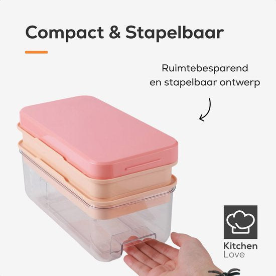 KitchenLove Eiswürfelbereiter - Eiswürfelform mit Deckel & Eisportionierer - 64 Eiswürfel