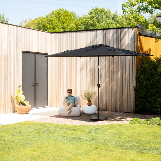 VONROC Premium Sonnenschirm Rapallo 200x300cm - Langlebiger Sonnenschirm - Neigbar - UV-beständiges Tuch - Anthrazit/Schwarz - Inkl.
