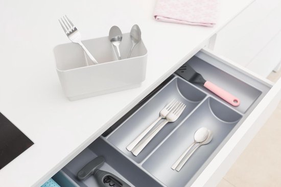 Brabantia SinkSide Abtropfgestell – mit Auffangschale und Besteckhalter – Hellgrau